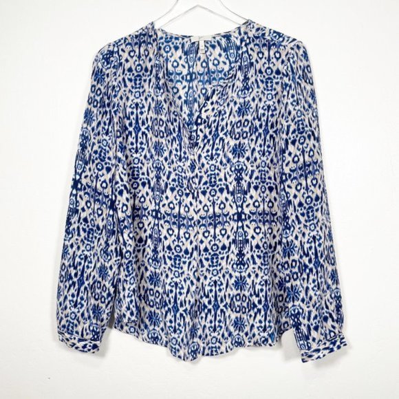 NEW Joie Ramona Blue Printed Silk Popover Blouse M - Picture 2 of 9